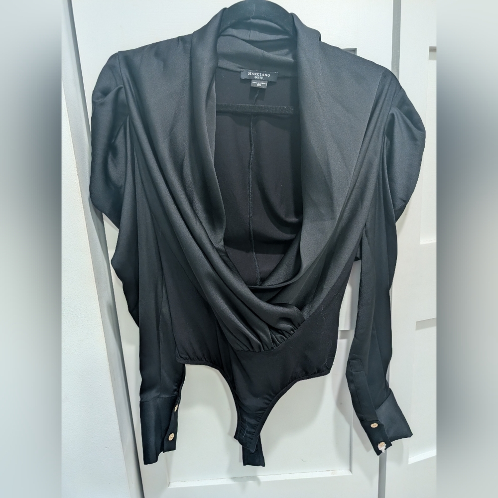 Marciano Black Drape Neck Bodysuit